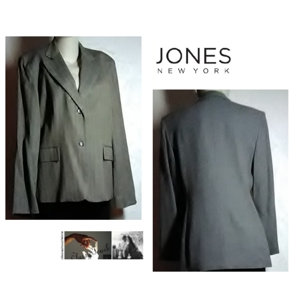 Jones New York Olive Green Houndstooth Blazer